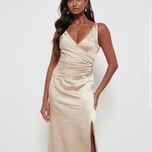 Chic Satin Maxi Dress in Bronze